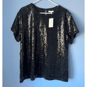 Charter Club Deep Black Sequin Top XXL